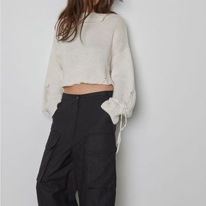 OAK AND FORT distressed cream knit sweater